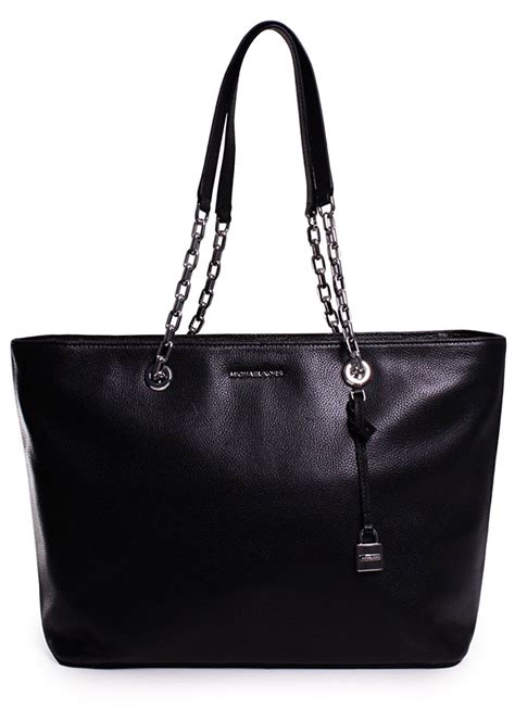 Michael Kors Mercer Medium Chain Link Leather Tote Black 